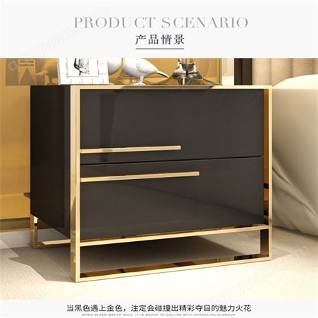 青岛床头柜定制厂家 现代简约不锈钢镀金床头柜 收纳储物抽屉柜
