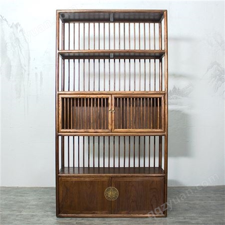 新中式老榆木架 实木书架办公展示柜 客厅摆件多宝阁置物架
