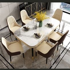 轻奢大理石餐桌椅组合简约现代岩板餐桌长方形小户型家用吃饭桌子鼎富DF-0020