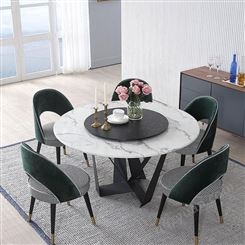 北欧大理石餐桌轻奢圆形蝴蝶餐桌带转盘饭桌椅组合-鼎富DF-042