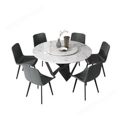 北欧大理石餐桌轻奢圆形蝴蝶餐桌带转盘饭桌椅组合-鼎富DF007
