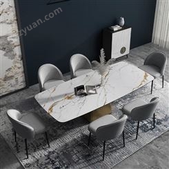 鼎富DF-0812 意式轻奢亮光岩板餐桌长方形饭桌不锈钢大理石餐桌