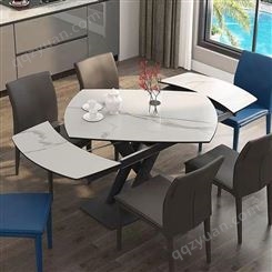 鼎富DF342岩板旋转可伸缩餐桌小户型长方形带多种功能家用餐桌椅组合