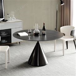 意式岩板圆形餐桌锥型框架圆桌 鼎富DF-022452