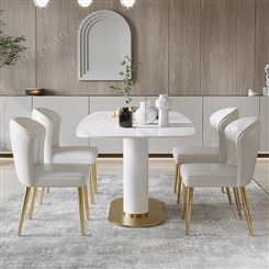 意式轻奢岩板餐桌椅组合亮光奢石长方形家用桌子鼎富DF-555