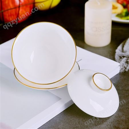 合燊陶瓷 镶金边骨瓷盖碗单个泡茶器 家用功夫茶具三才盖碗