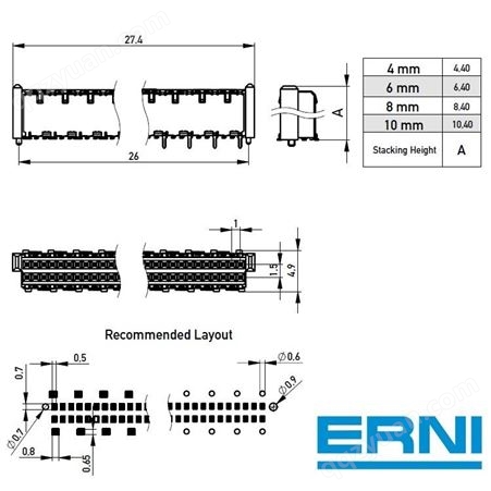 50针ERNI连接器PCB垂直式224515表面贴片MicroSpeed现货