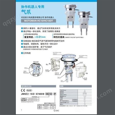 日本SMC 形式 系列 气缸内径（mm） 协作机器人用 JMHZ2-16D-X7400B