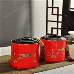 简约加厚陶瓷茶叶罐 创意现代风密封存茶罐 手绘醒茶罐功夫茶具配件