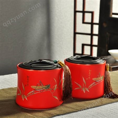 简约加厚陶瓷茶叶罐 创意现代风密封存茶罐 手绘醒茶罐功夫茶具配件