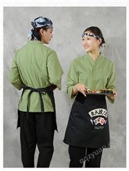 日式工作服居酒屋寿司料理店服务员厨师服和风黑白T恤配木屐围裙
