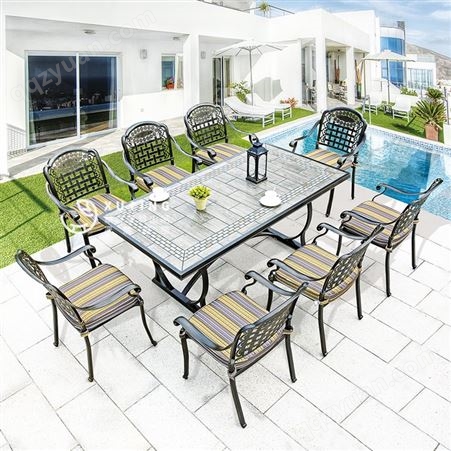 户外铸铝桌椅组合欧式庭院休闲餐桌椅室外室内大理石花园创意家具