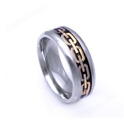 今泊二丨欧美简约个性镶金片戒指 男士钛钢亚马逊爆款创意热卖钛钢戒指