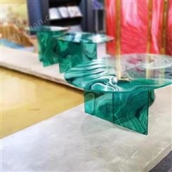 家具玻璃 意式拼接纹理翡翠绿桌子台面桌几定制 客厅卧室茶几